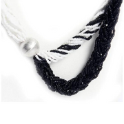 Black & white seed bead with metal ball necklace