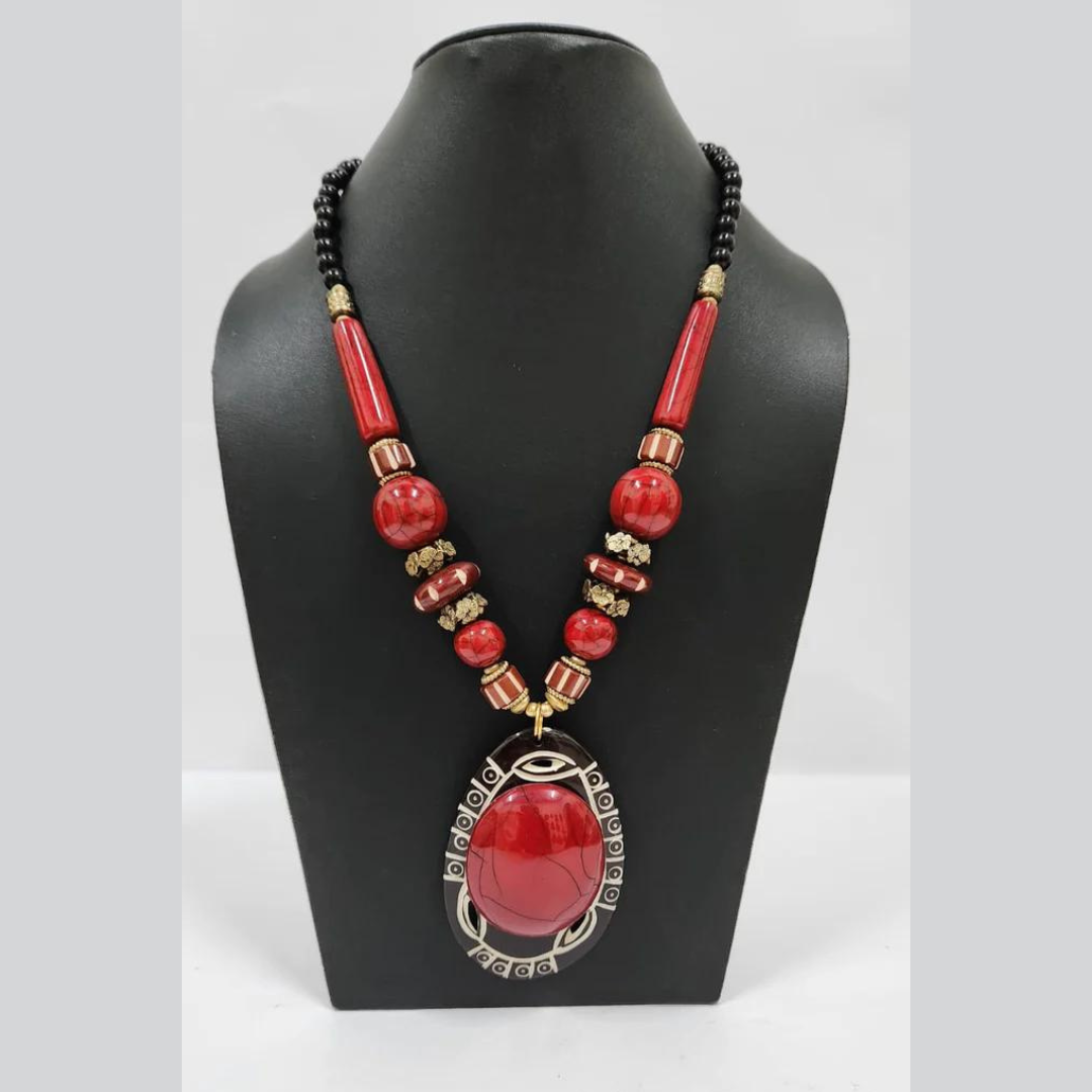 NK 9811 SIZE 28 INCHES  RED ACRYLIC BEAD NECKLACE
