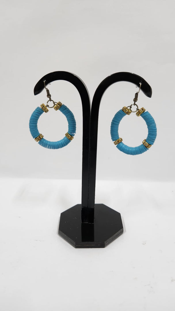 ED 27459 SEQUENCE & GOLDEN METAL BEAD TURQUOISE COLOR EARRINGS