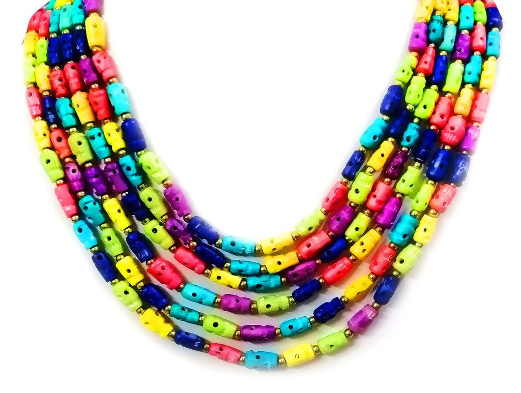 NK 10142 Multicolor skull bone bead multi layer necklace