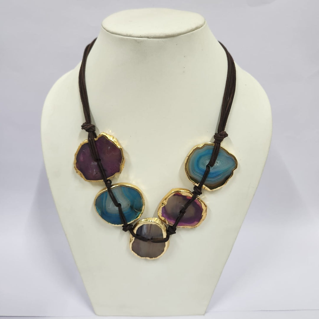 NK 7689 SIZE 24 Wax Cord Purple & Blue Agate Necklace