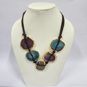 Wax Cord Purple & Blue Agate Necklace