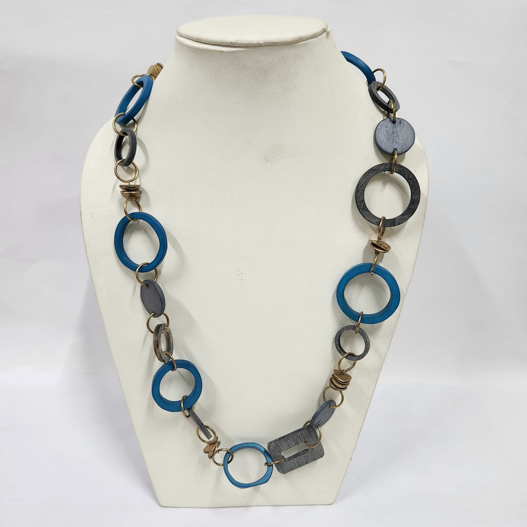 NK 8455 TEAL & GREY HORN CHAIN NECKLACE