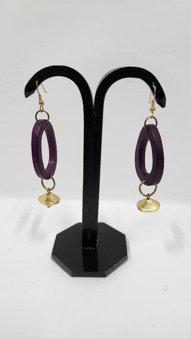 ACRYLIC & BRASS BEAD PURPLE COLOR EARRINGS