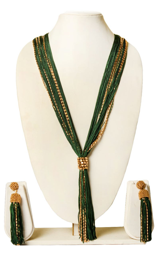 GREEN RESHAM THREAD & METAL STRINGS NECKLACE