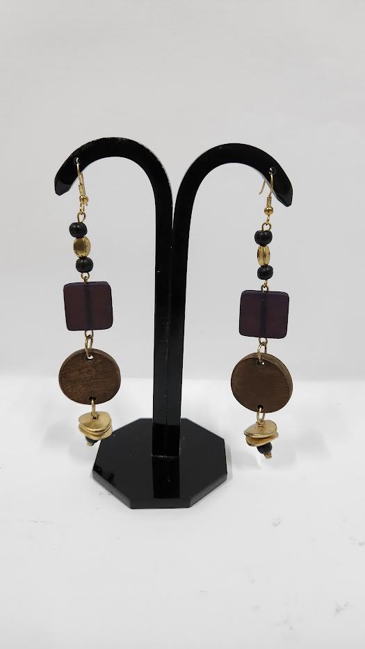 HORN & BRASS BEAD BROWN COLOR EARRINGS