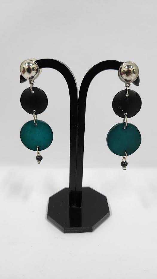 HORN BEAD BLACK & TEAL COLOR EARRINGS