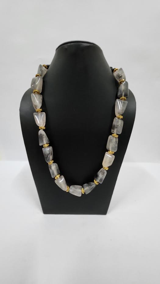 NK 11202 C SIZE 24 INCHES GREY ACRYLIC BEAD NECKLACE