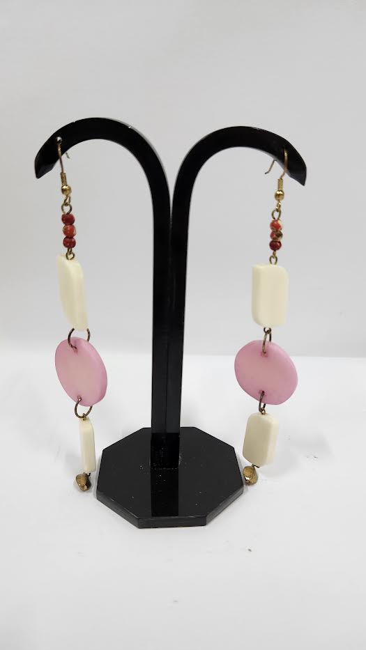 ACRYLIC BEAD WHITE & PINK EARRINGS