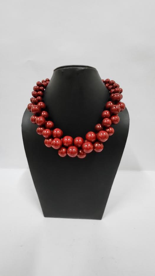 NK 10023 B SIZE 20 INCHES RED ACRYLIC BEAD NECKLACE