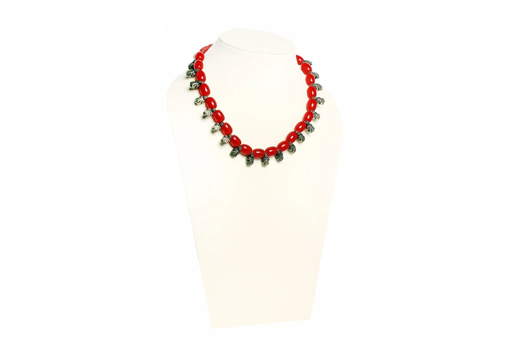 BBN 101 Red glass & metal bead necklace dastakaaristore