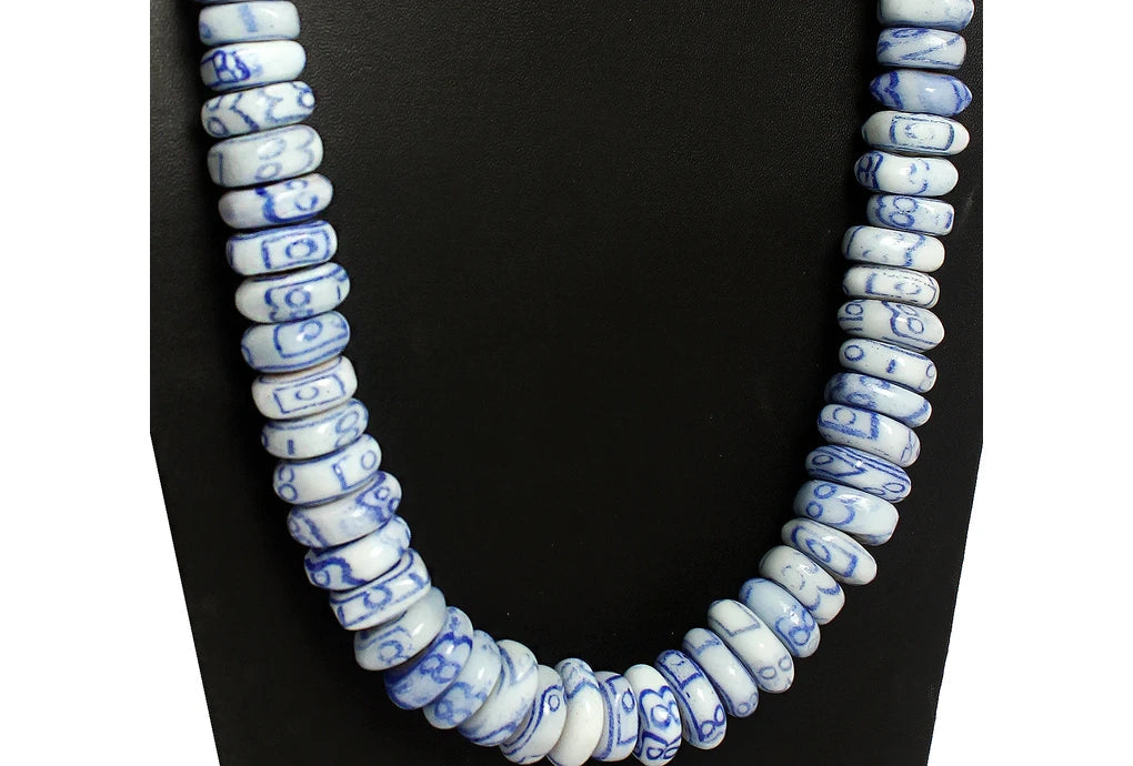 BMC 101 Cobalt blue & white monkey design glass bead necklace dastakaaristore