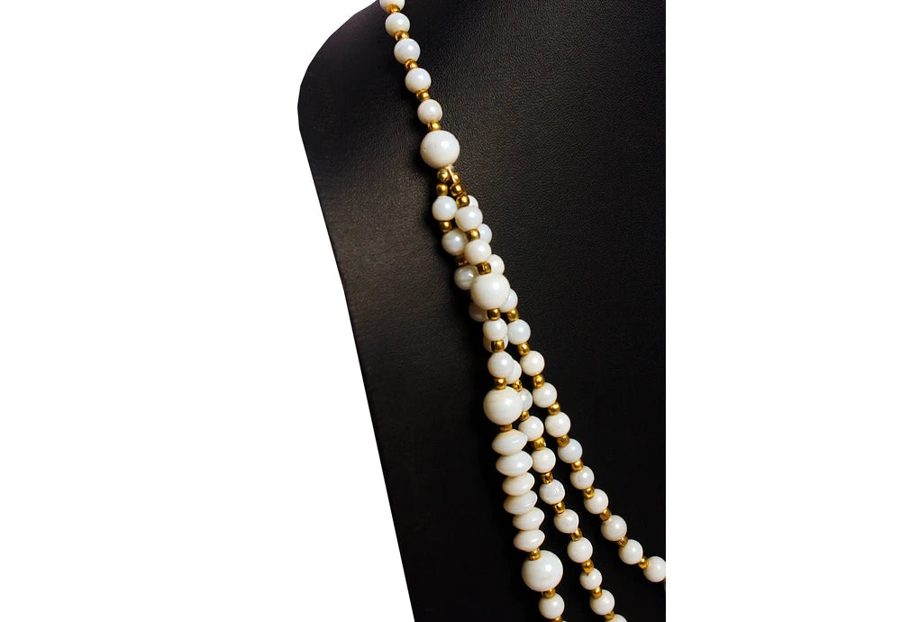 BPJ 229 White glass bead with brass ball necklace dastakaaristore
