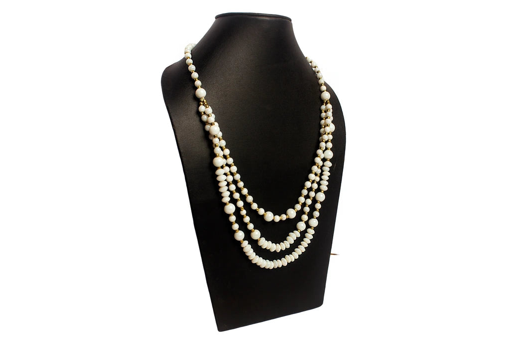 BPJ 229 White glass bead with brass ball necklace dastakaaristore