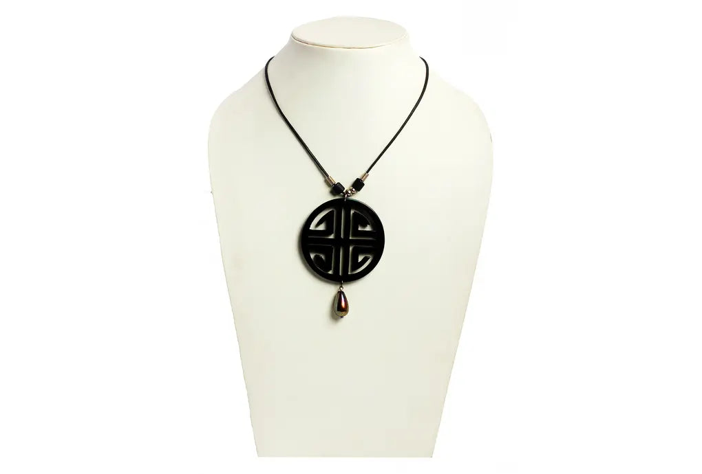 NK 10313A Black Acrylic pendant wax cord necklace dastakaaristore