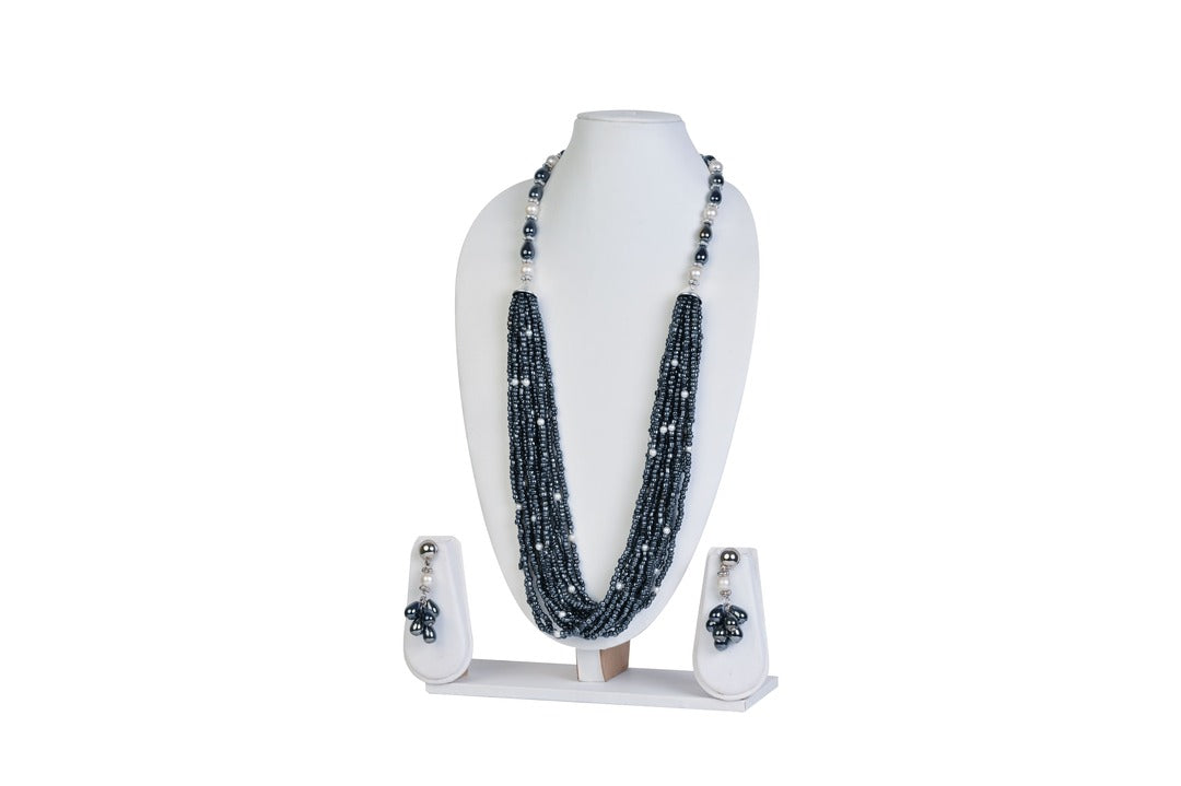 NK 11883 Black seed bead necklace with matching earrings dastakaaristore