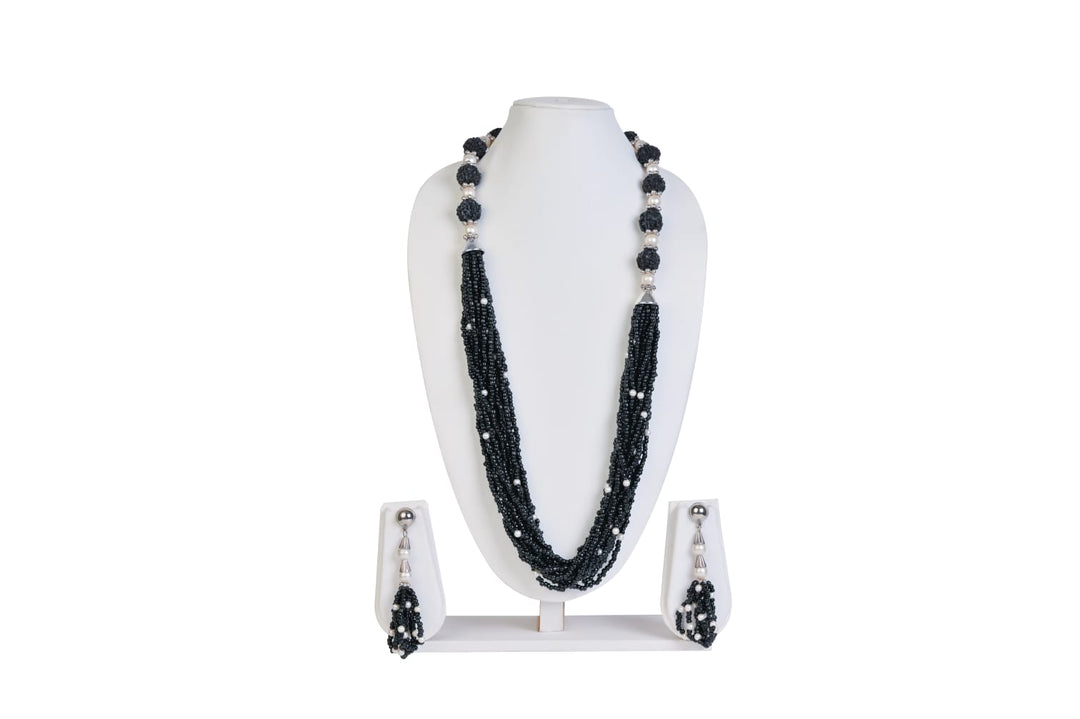 NK 11883 Black seed bead necklace with matching earrings dastakaaristore