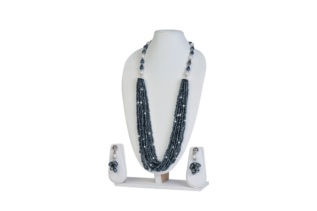 NK 11883 Black seed bead necklace with matching earrings dastakaaristore