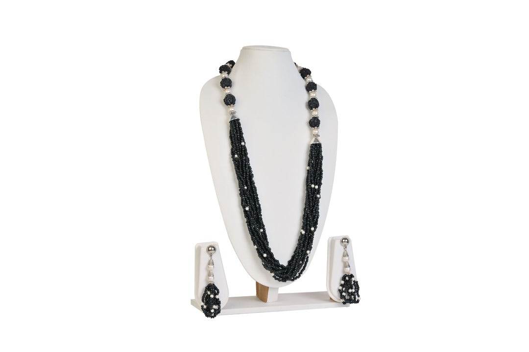 NK 11883 Grey seed bead with artificial pearl necklace with matching earrings dastakaaristore