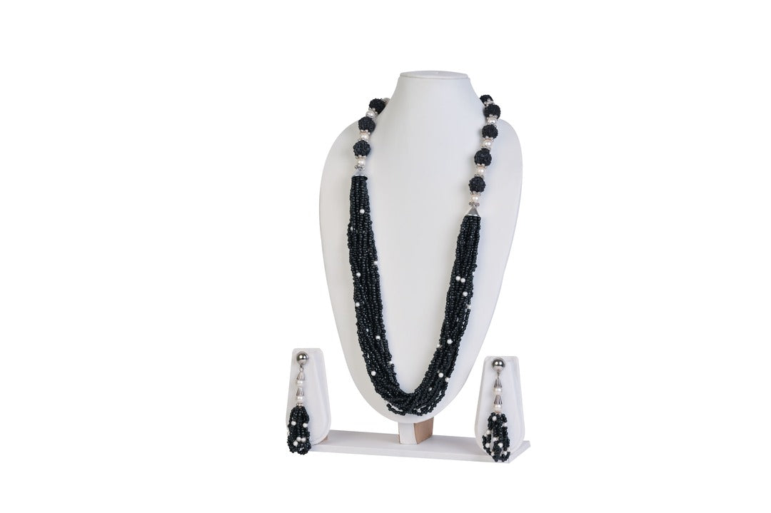 NK 11883 Grey seed bead with artificial pearl necklace with matching earrings dastakaaristore