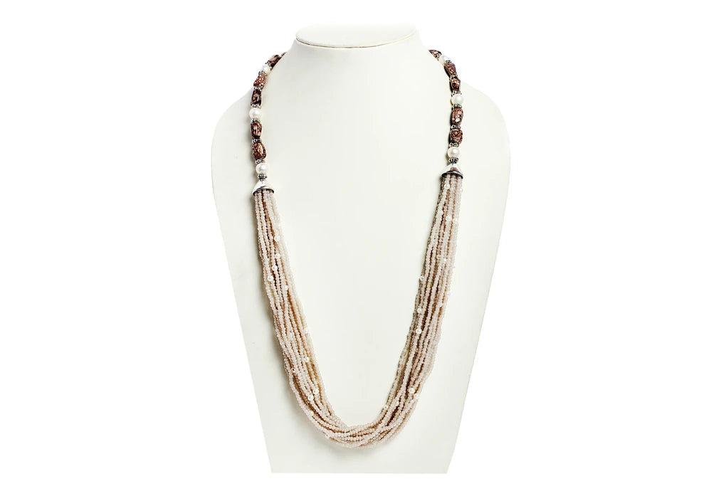 NK 11888 Natural color seed & glass bead layered necklace dastakaaristore