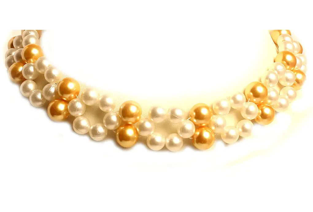 NK 12025 Artificial white & golden pearl bead choker necklace dastakaaristore