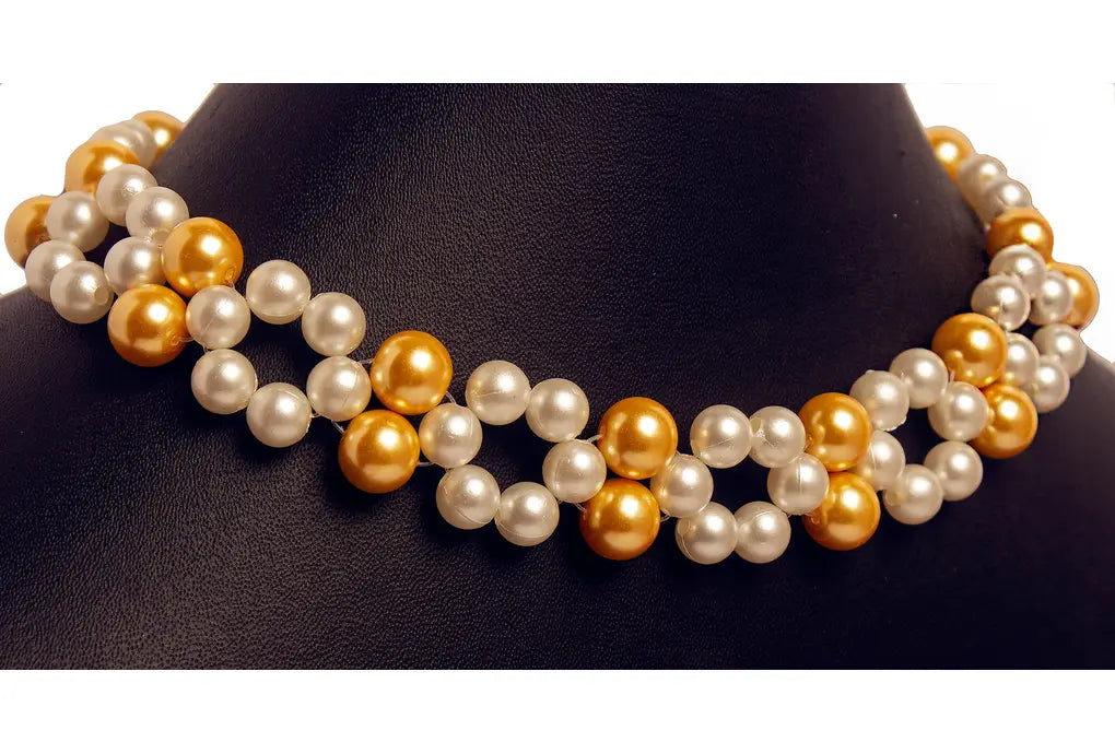 NK 12025 Artificial white & golden pearl bead choker necklace dastakaaristore