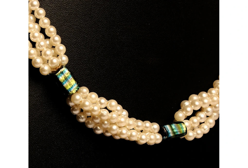 NK 12027 Artificial white pearl & green multi silver foil bead necklace dastakaaristore