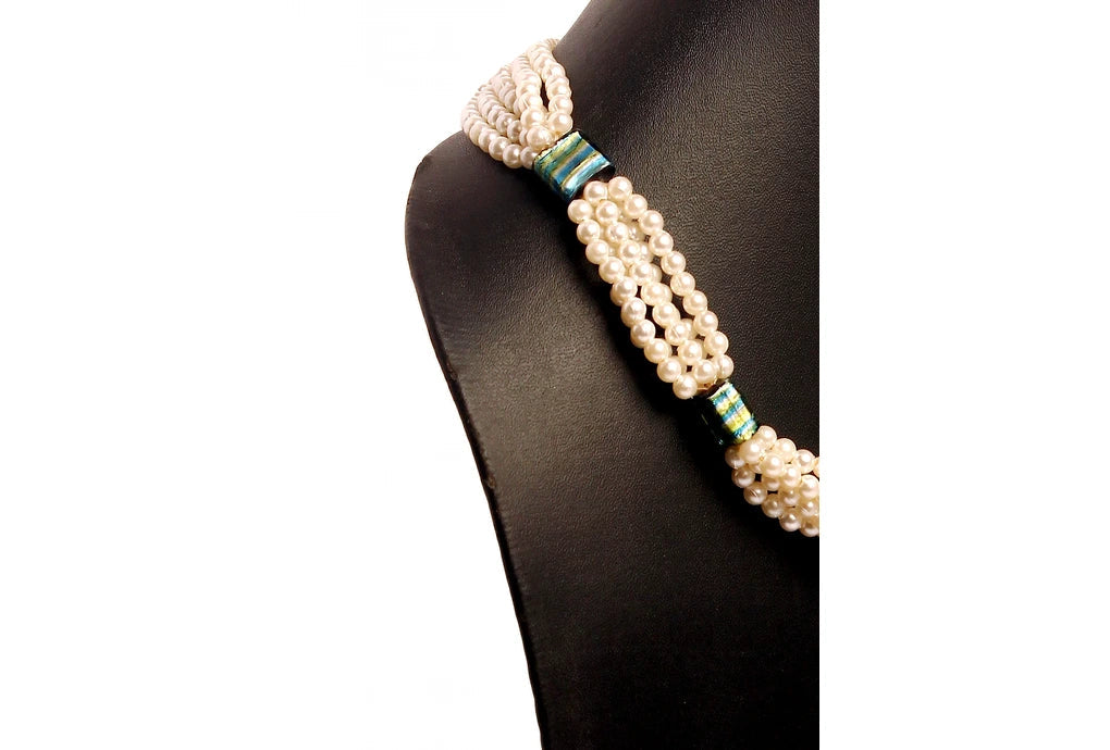 NK 12027 Artificial white pearl & green multi silver foil bead necklace dastakaaristore