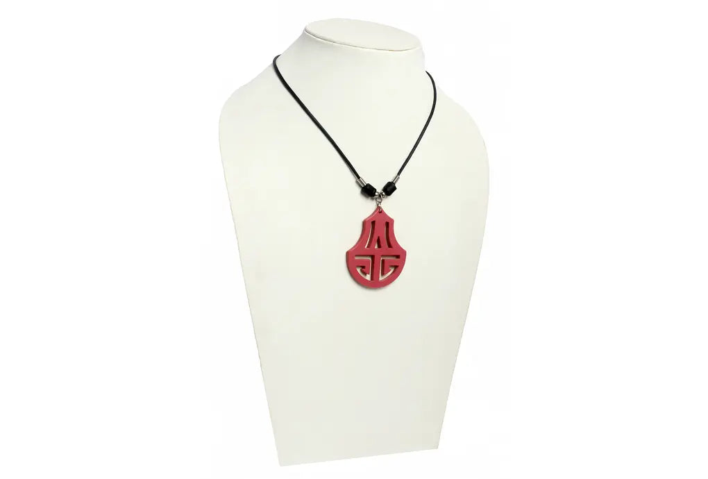 NK 1541A Red acrylic pendant  wax cord necklace dastakaaristore