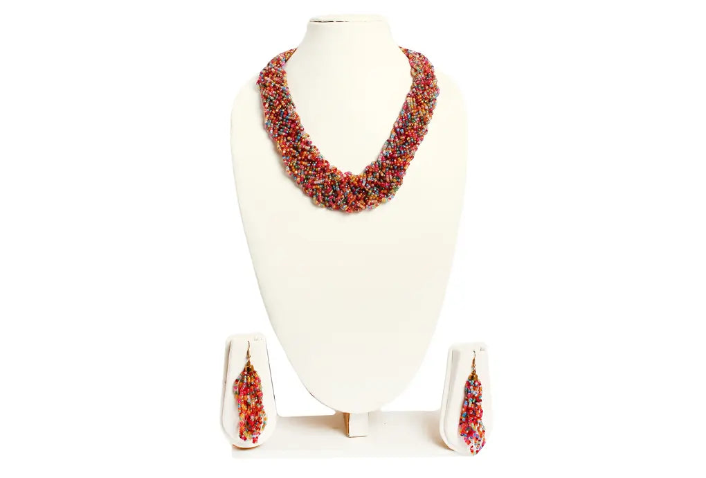 NK 3738 Multicolor seed bead choti necklace with matching earrings set dastakaaristore