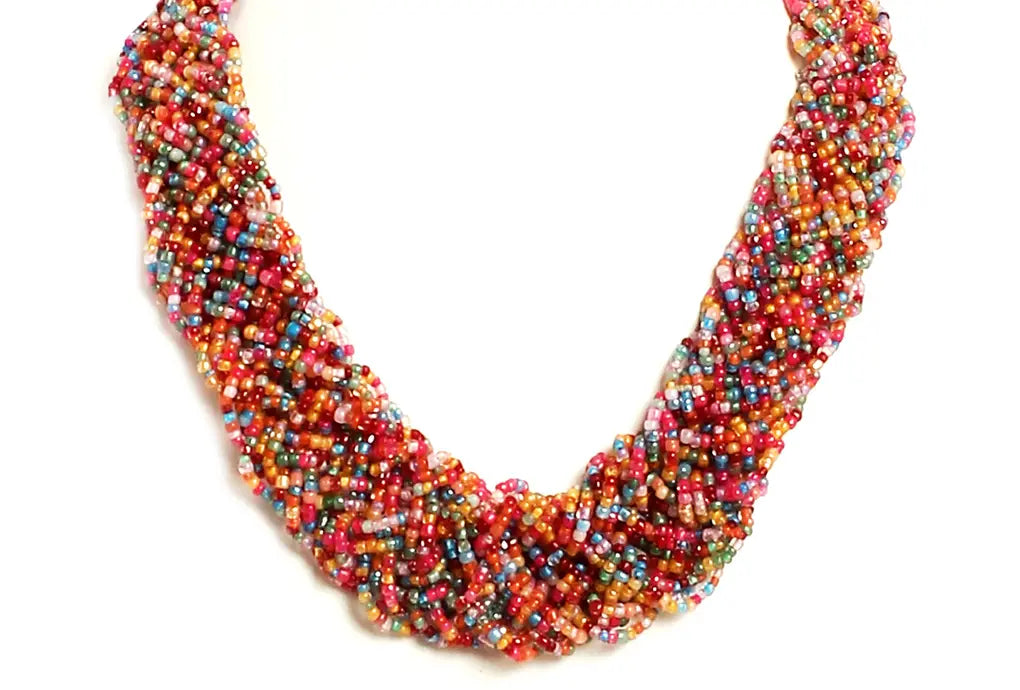 NK 3738 Multicolor seed bead choti necklace with matching earrings set dastakaaristore