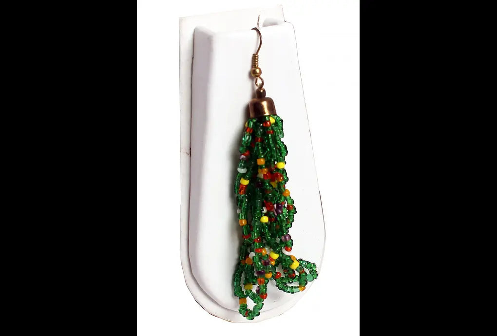 NK 3743 Green multi seed choti necklace with matching earrings set dastakaaristore