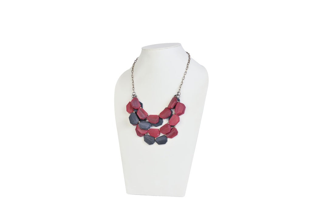 NK 8864 Maroon & slate grey horn necklace dastakaaristore