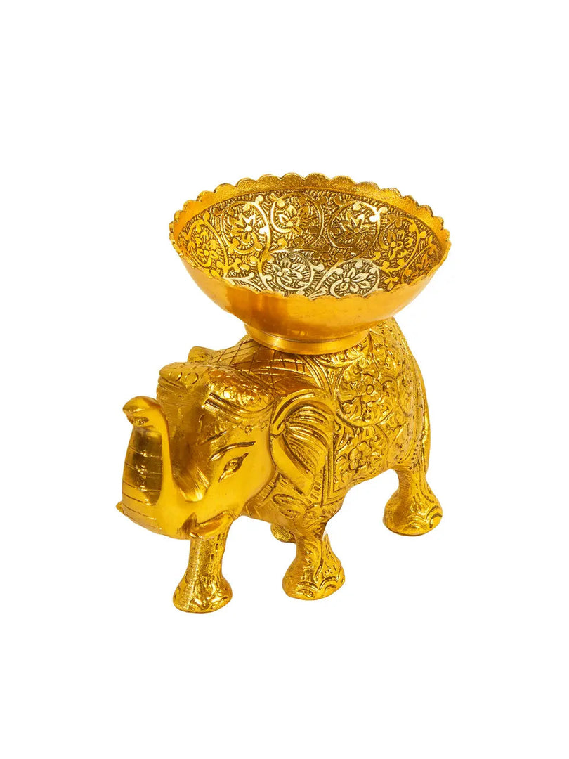 SH 815 White metal with Lacquer Polish Elephant With Bowl dastakaaristore