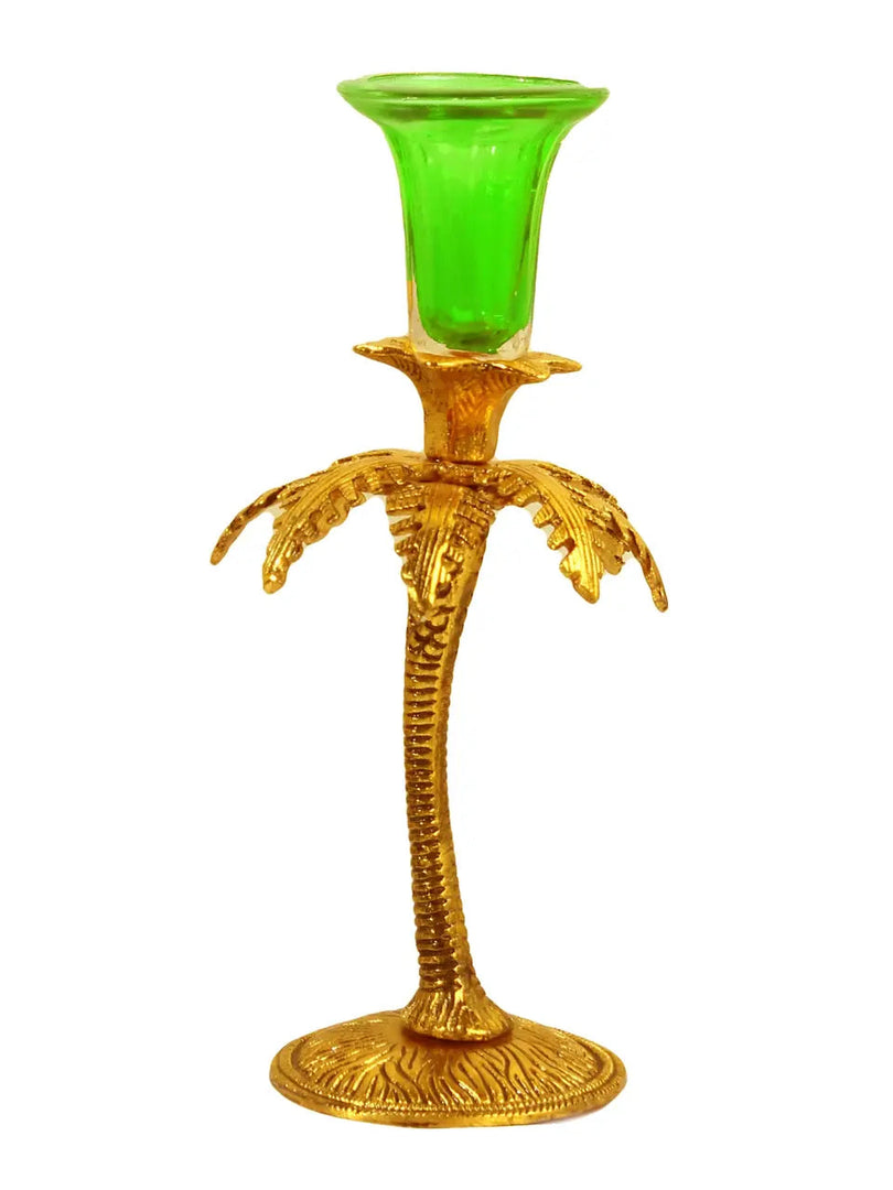 SH 827 White Metal With Lacquer Polish Green Khajoor Candle Stand dastakaaristore