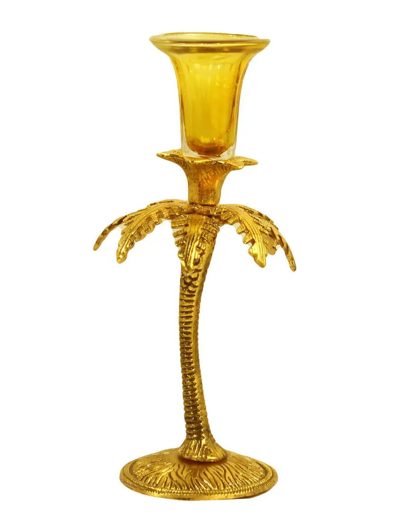 SH 827 White Metal With Lacquer Polish Khajoor Yellow Candle Stand dastakaaristore