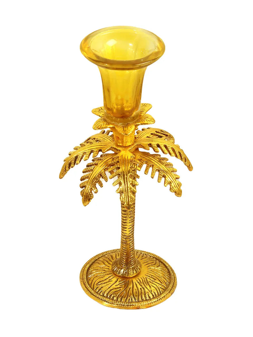 SH 827 White Metal With Lacquer Polish Khajoor Yellow Candle Stand dastakaaristore