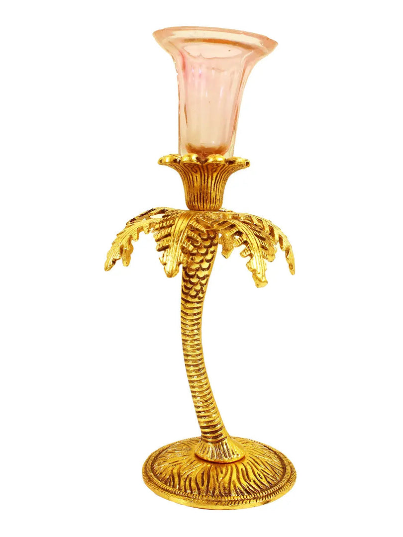 SH 827 White Metal With Lacquer Polish Light Pink Khajoor Candle Stand dastakaaristore