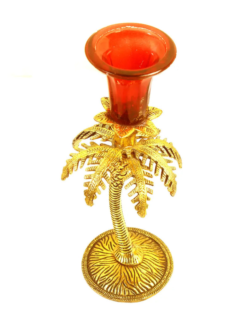 SH 827 White Metal With Lacquer Polish Red Khajoor Candle Stand dastakaaristore