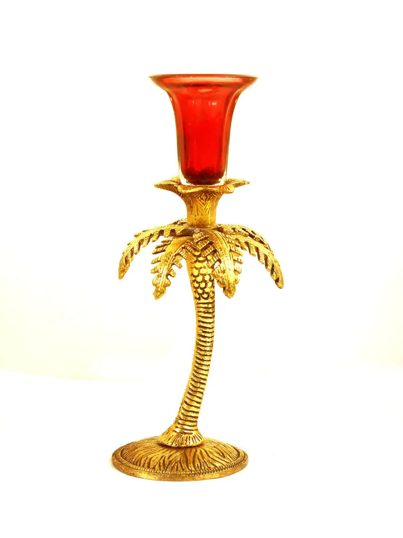 SH 827 White Metal With Lacquer Polish Red Khajoor Candle Stand dastakaaristore