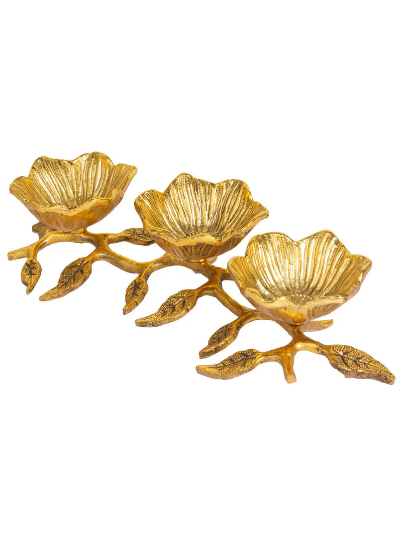 SH 828 White Metal With Lacquer Polish Flower Shaped 3 Snack Bowl Set dastakaaristore